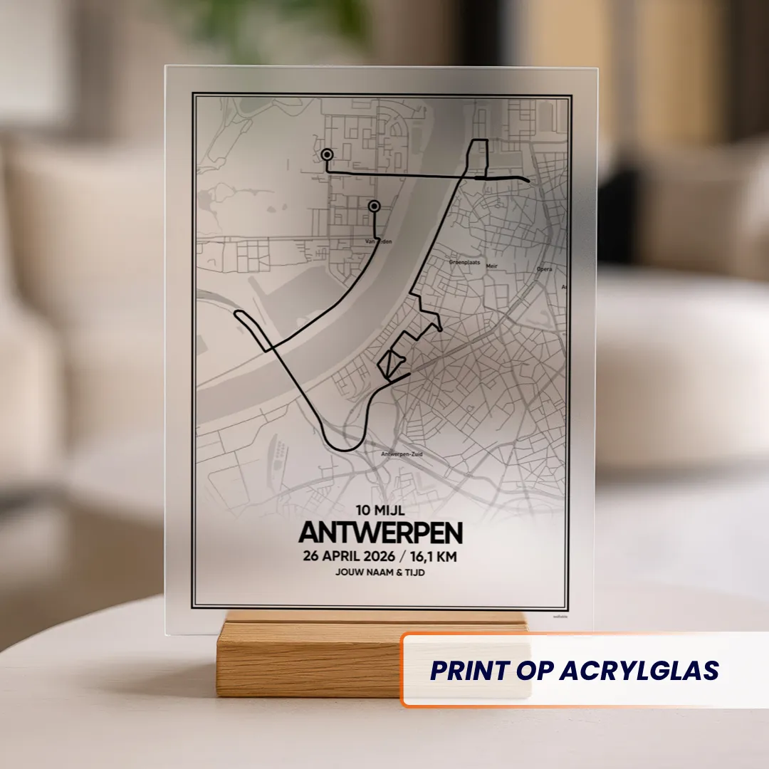 Antwerpen 10 mijl 2026 route print op acrylglas