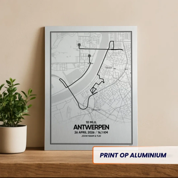 Antwerpen 10 mijl 2026 route print op aluminium