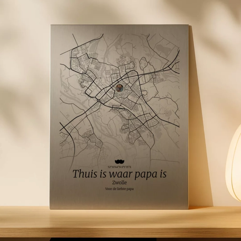 Vaderdag cadeau: city map op aluminium. Ontwerp hem zelf