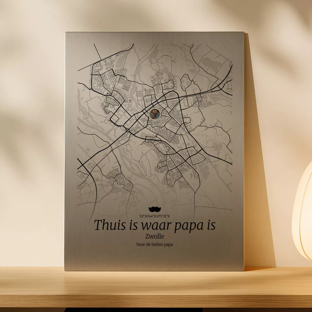 Vaderdag cadeau: city map op aluminium. Ontwerp hem zelf