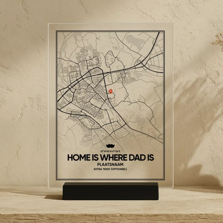 Origineel Vaderdag cadeau - city map poster "Home is where dad is"