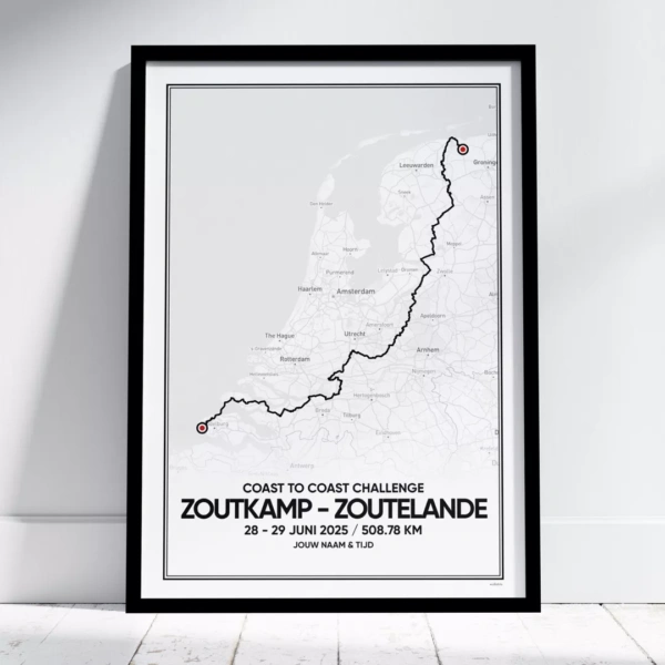 Poster met de route van de Coast to Coast Challenge van 2025