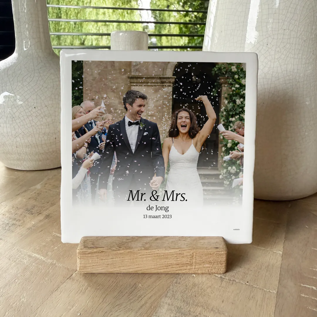 Pas getrouwd foto tegeltje met jouw foto en tekst