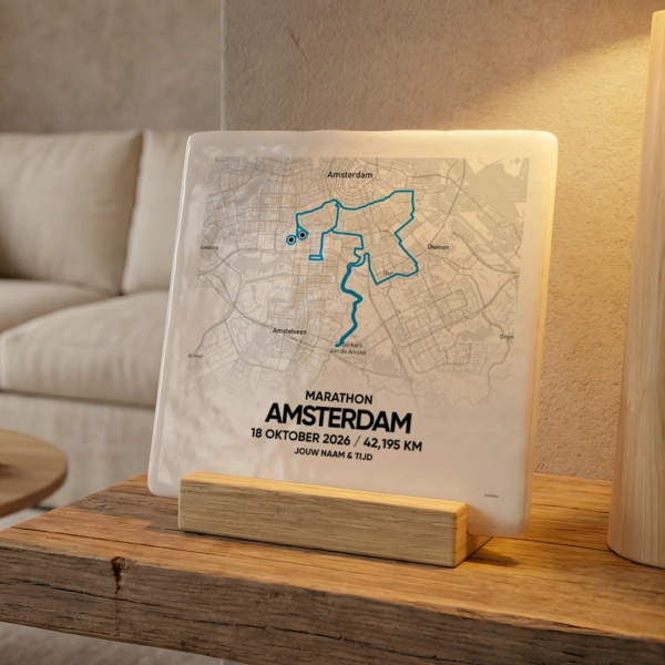 Amsterdam Marathon route tegeltje 2026 blauw