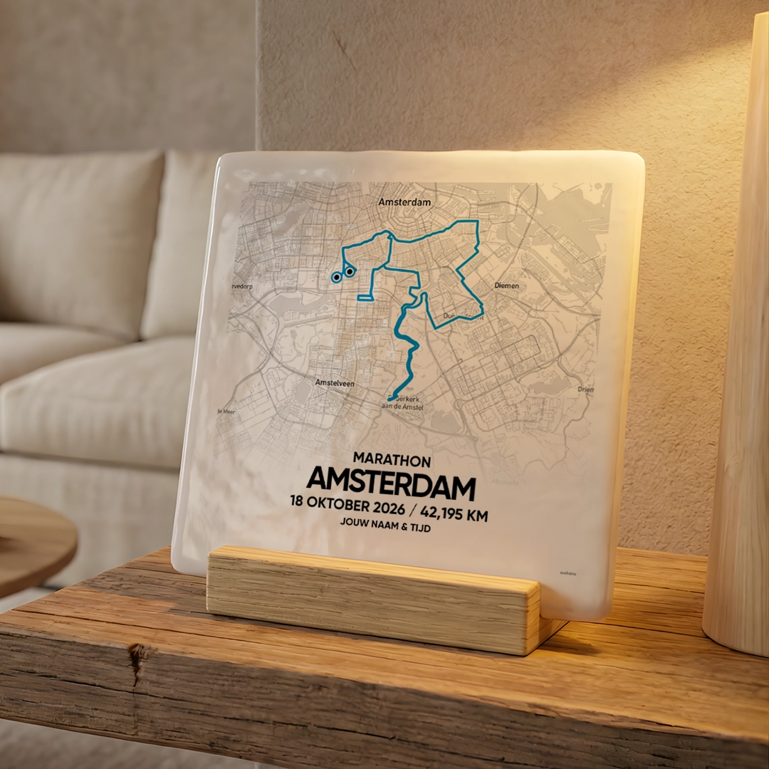 Amsterdam Marathon route tegeltje 2026 blauw