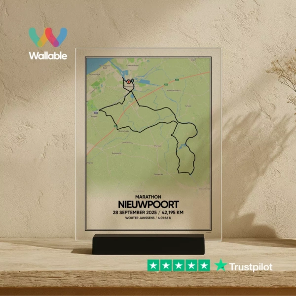 De route van de Nieuwpoort marathon op acrylglas