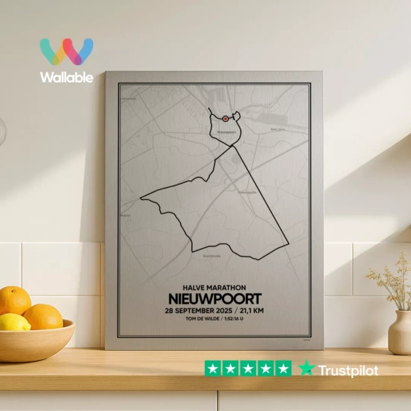 De route van de Nieuwpoort marathon op aluminium