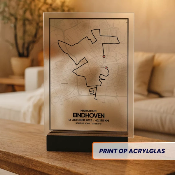 Print op acrylglas met de route van de Eindhoven marathon 2025