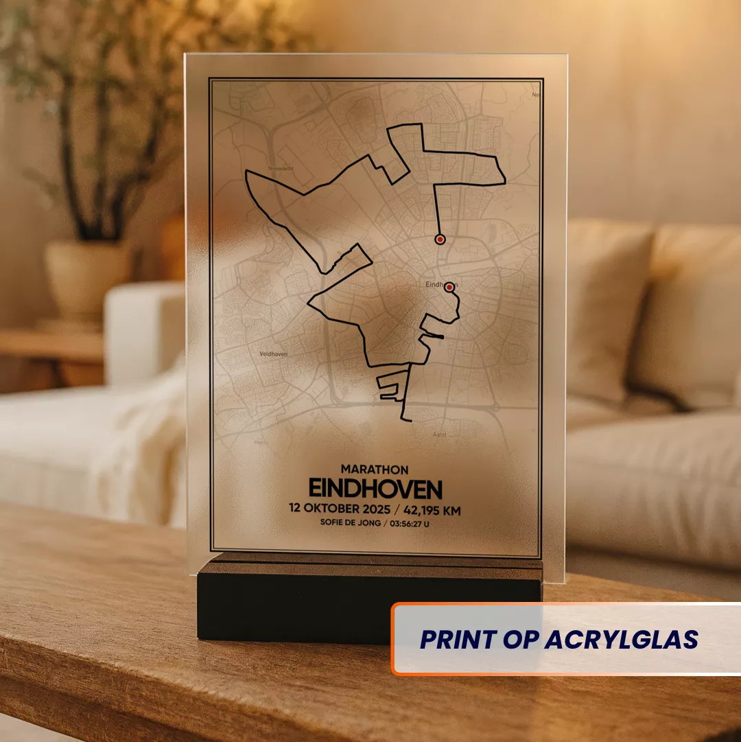 Print op acrylglas met de route van de Eindhoven marathon 2025
