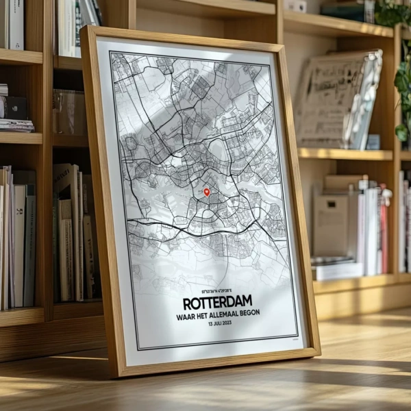Rotterdam poster - city map in eiken lijst
