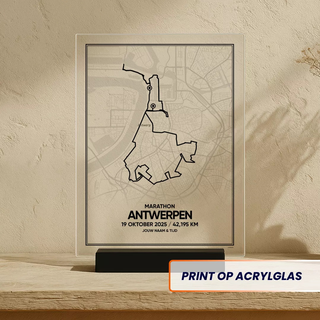 Antwerp marathon 2025 route print op acrylglas