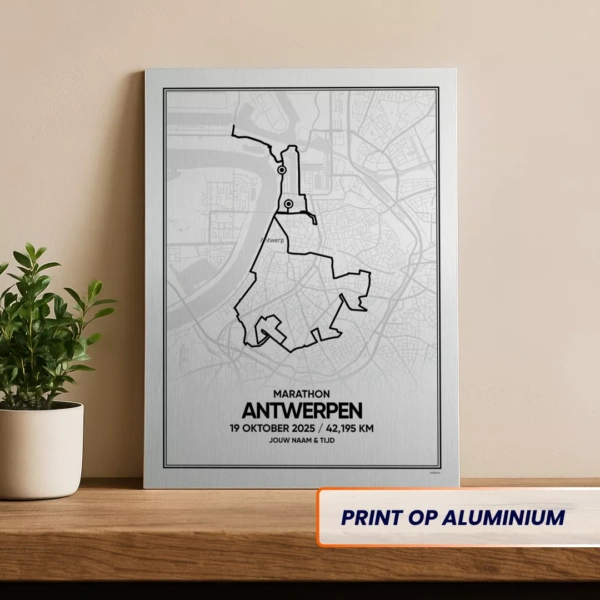Antwerp marathon 2025 route print op aluminium