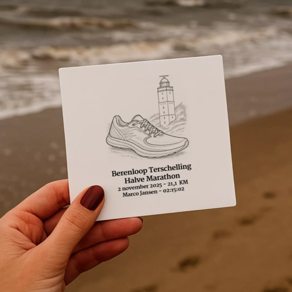 Berenloop halve marathon tegeltje met schoen op strand