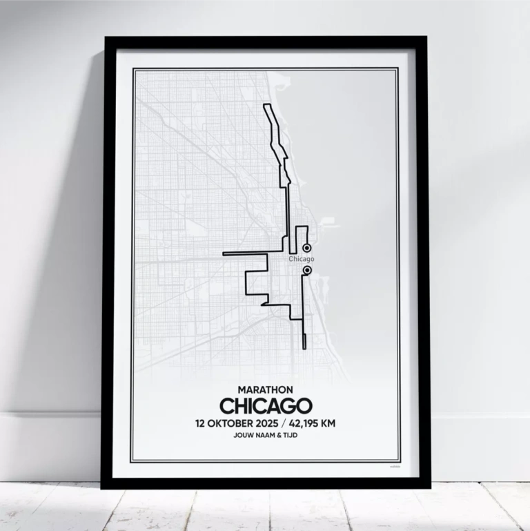 Poster met de route van de Chicago marathon 2025