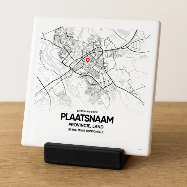 Gepersonaliseerd Stadskaart Tegeltje in zwarte houderwebp