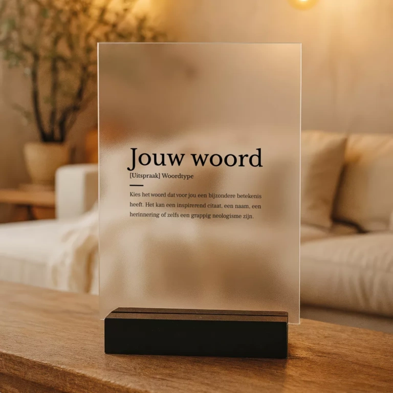 Woordenboek print op acrylglas met het woord en definitie van jouw keuze