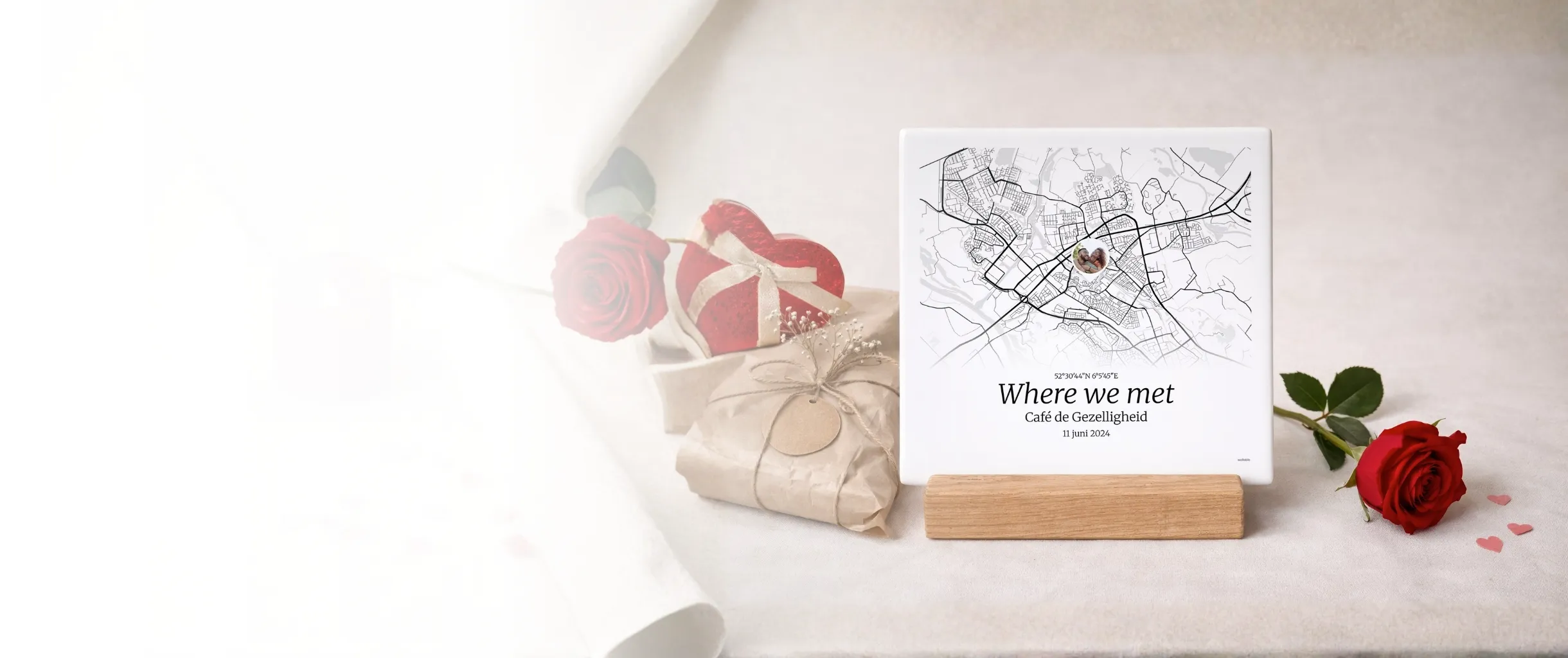 Stadskaart op tegeltje valentijnsgeschenk