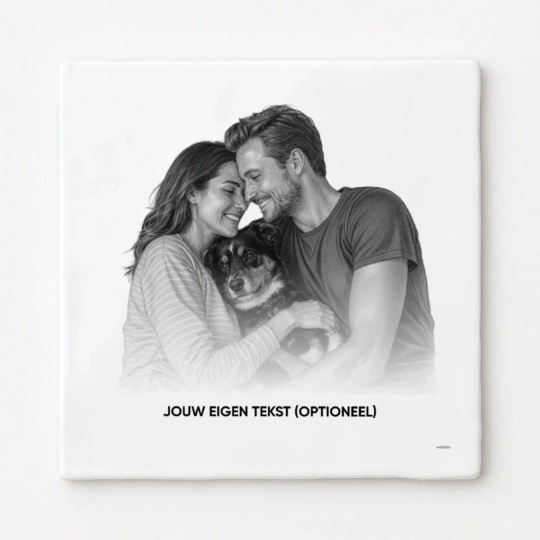 Houtskool schets foto tegeltje