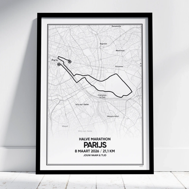 Poster met de route van de Parijs Halve Marathon van 2026