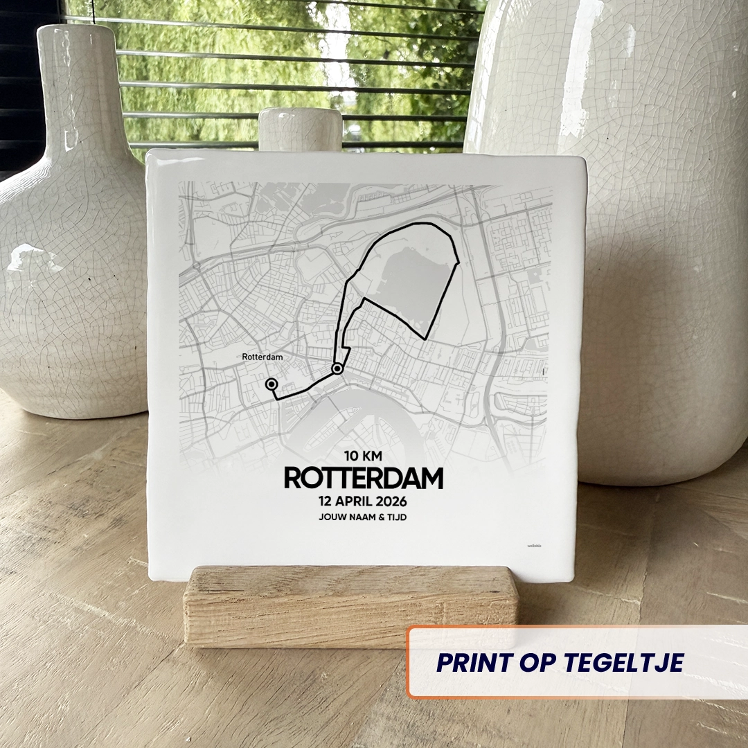 Rotterdam marathon 2026 10 km tegeltje in houder