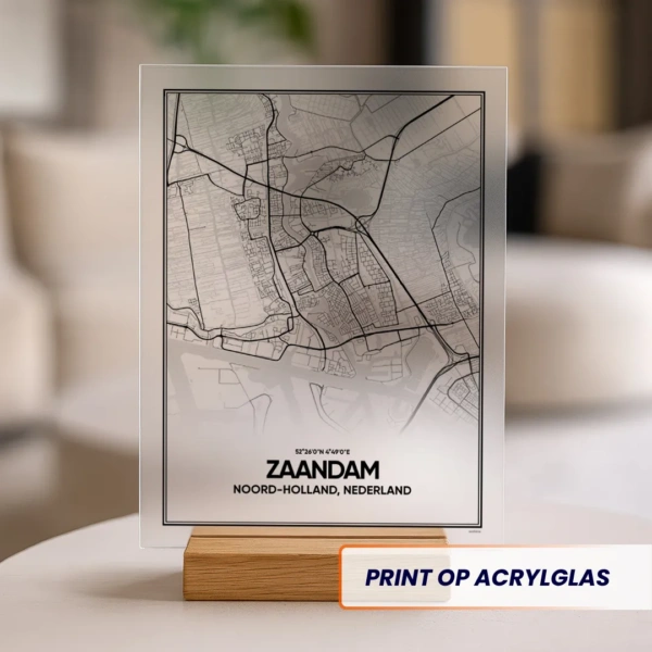 Zaandam stadskaart acrylglas print