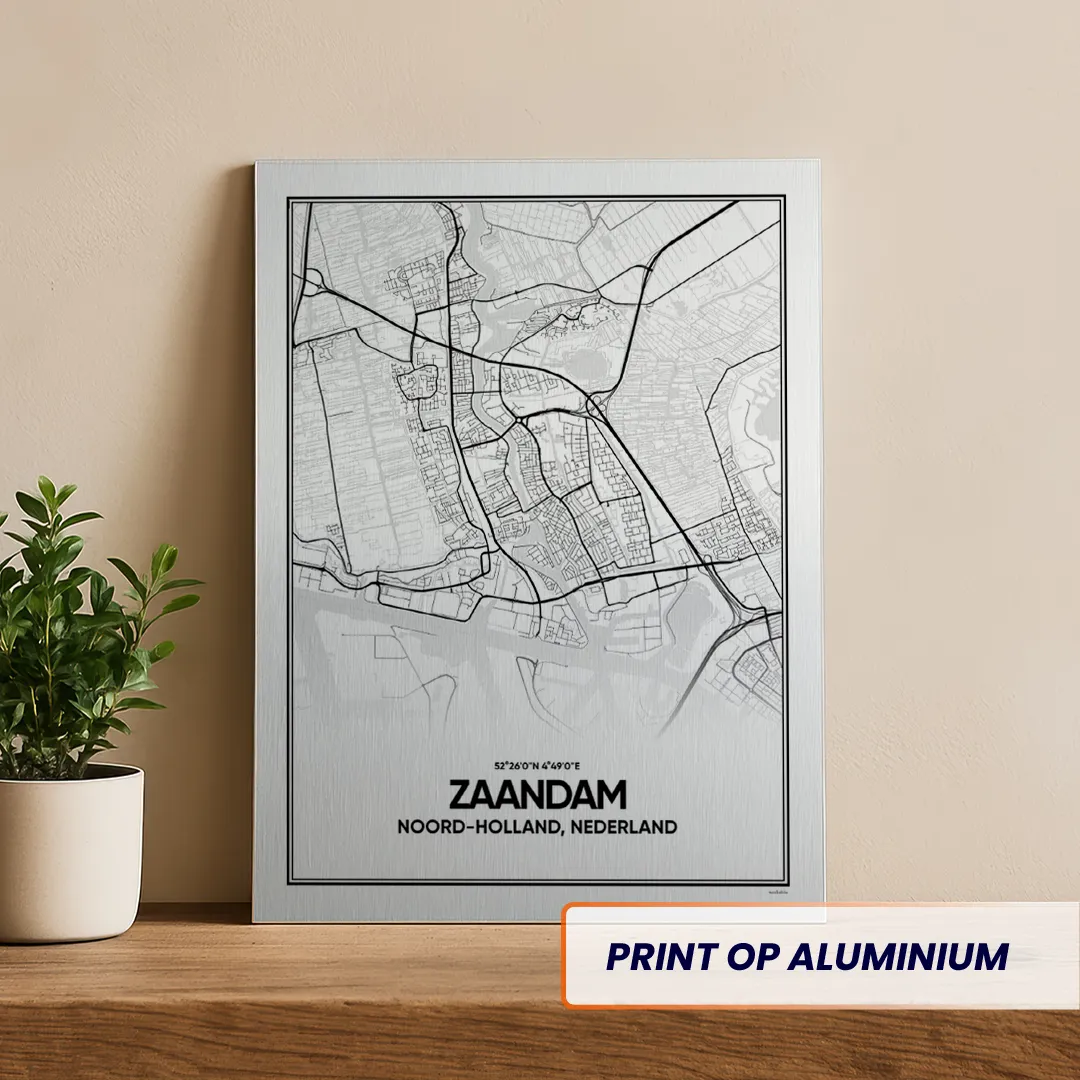 Zaandam stadskaart aluminium print