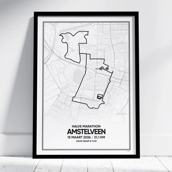 Poster met de route van de Halve lentemarathon van Amstelveen van 2026