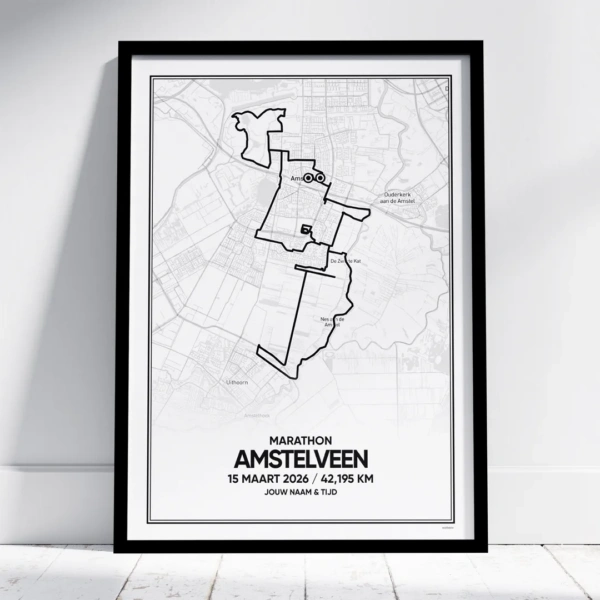 Poster met de route van de lentemarathon van Amstelveen van 2026