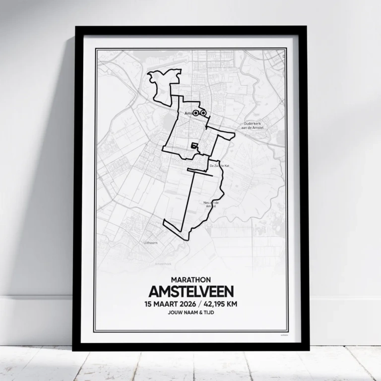 Poster met de route van de lentemarathon van Amstelveen van 2026