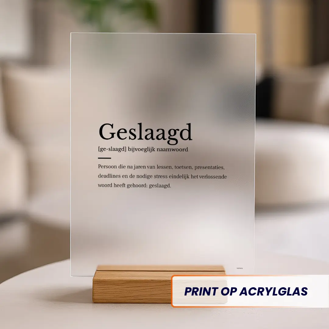 Geslaagd woordenboek acrylglas print