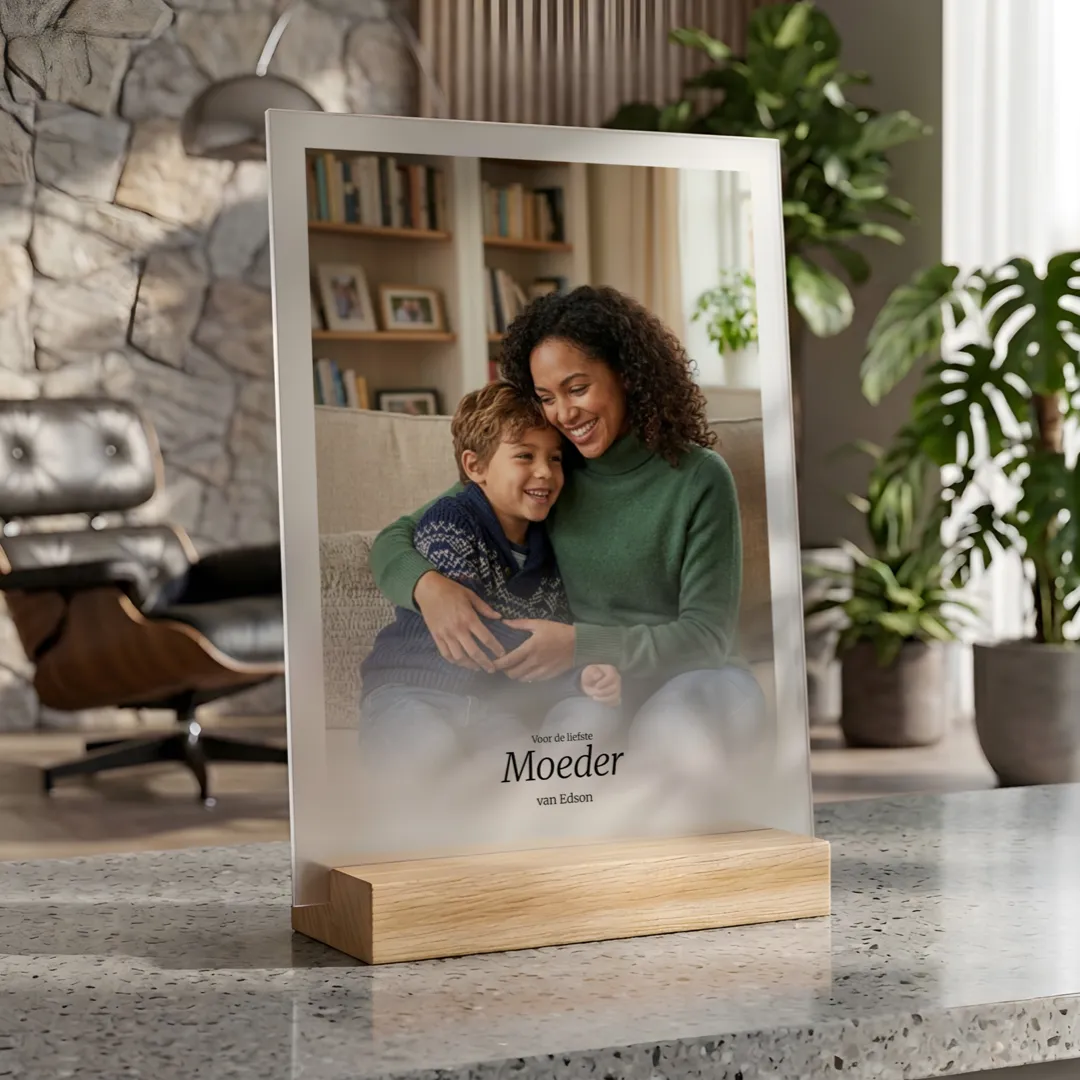Maak eenvoudig een uniek moederdag cadeau: jouw favoriete foto op frosted acrylglas