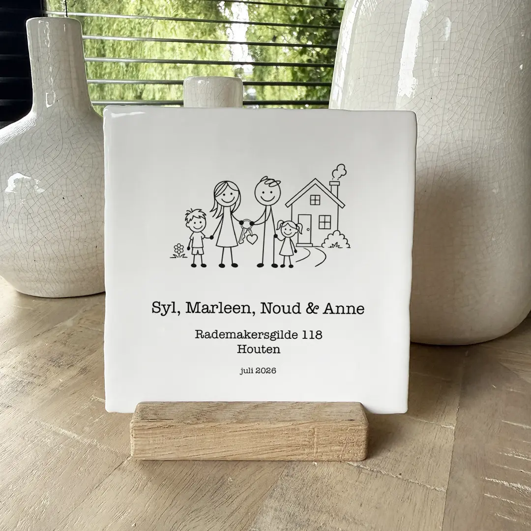 Housewarming tegeltje lijntekening gezin Housewarming familie tegeltje lijntekening gezin