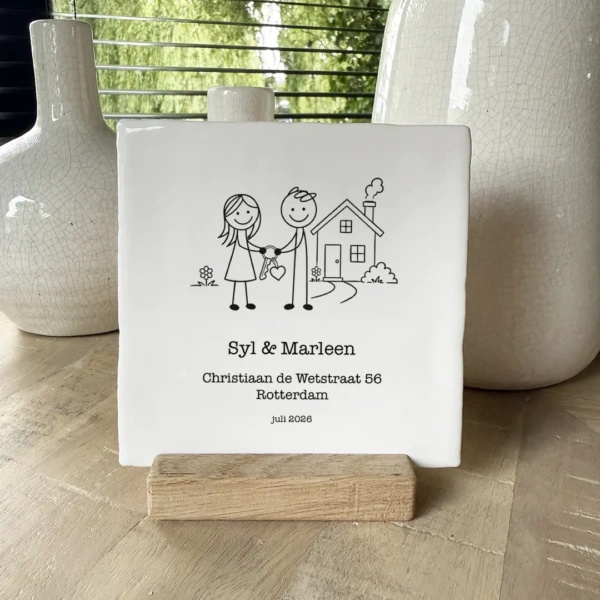 Housewarming tegeltje lijntekening stel