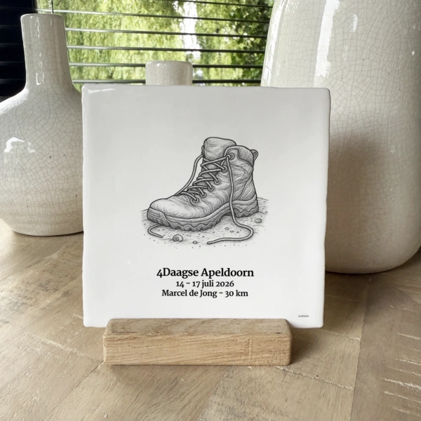 Vierdaagse Apeldoorn 2026 tegeltje wandelschoen met naam