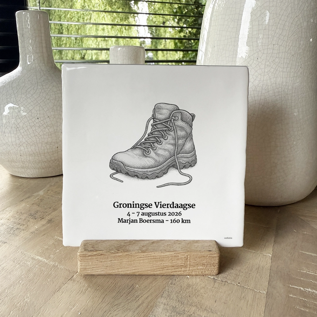 Groningse Vierdaagse tegeltje wandelschoen met naam