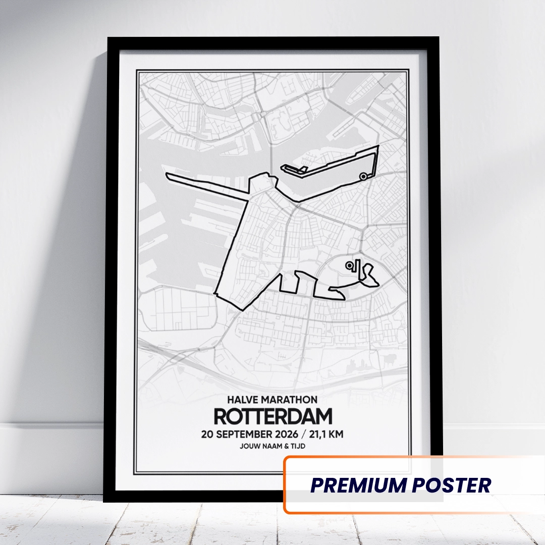 Rotterdam Halve Marathon 2026 poster in zwarte lijst